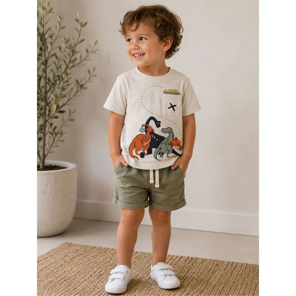 Rare Tommy Bahama Toddler Dinosaur Graphic Pocket Tee White Cotton Size 3T